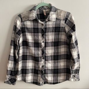Route 66 Plaid Button Down Flannel Sequin Shirt